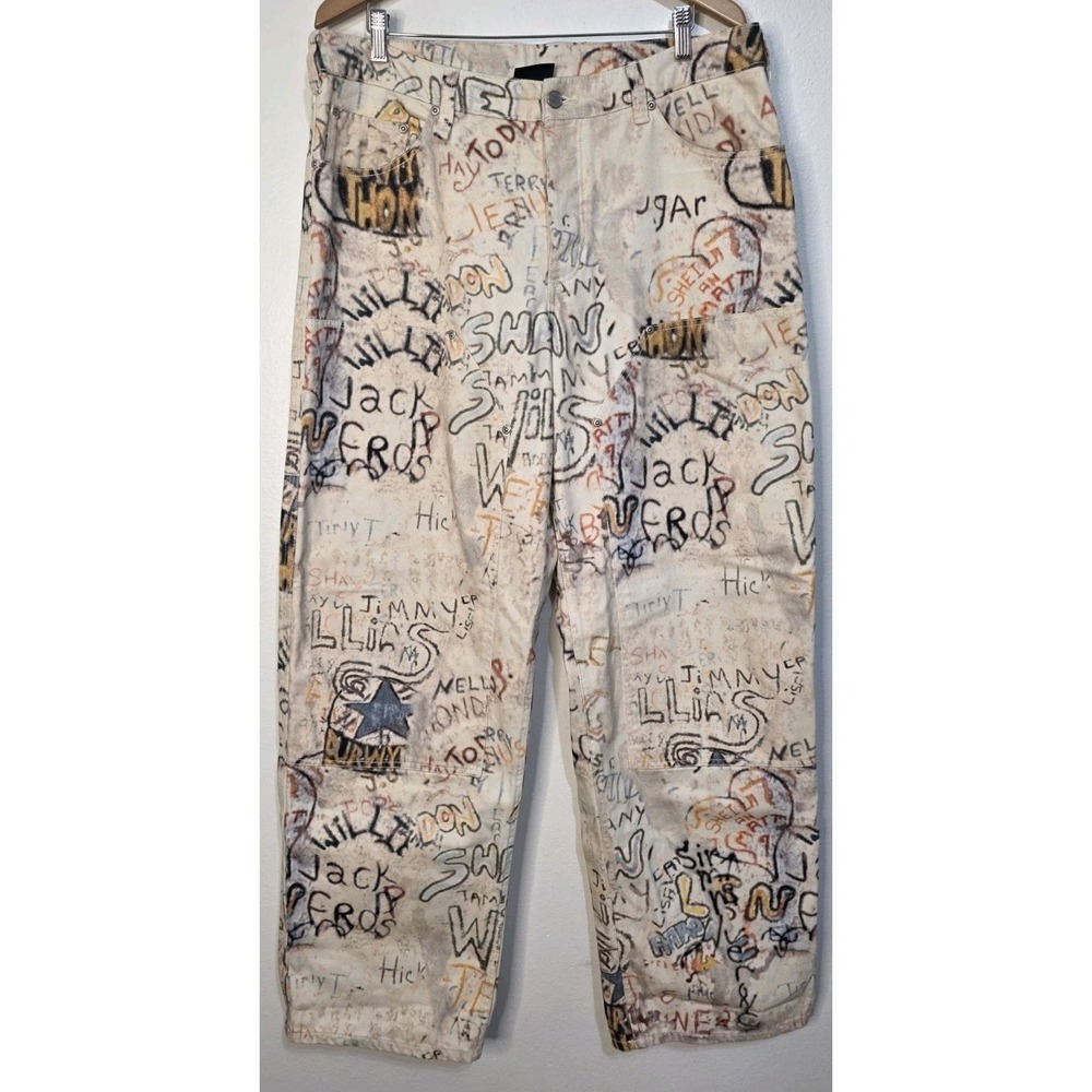 New Nike Air Jordan Carpenter Pants Legend Doible Knee Graffiti Streetwear 38x34